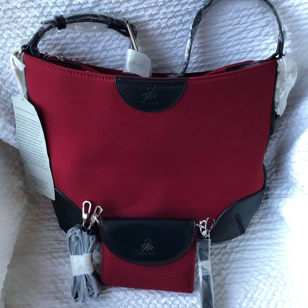 Joy Mangano’s Designer Drop Bag N.W.T. + Shoulder Mini Wallet Rich Red Color. - Picture 2 of 11